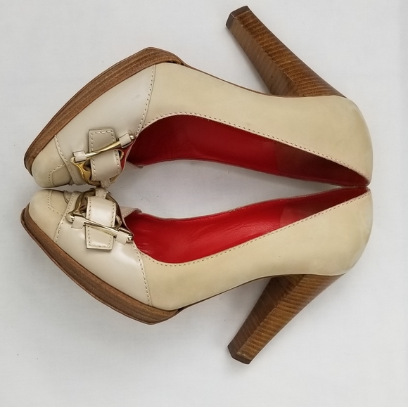 Celine Nude Leather Block Heels Pumps size 37 - Picture 6 of 11